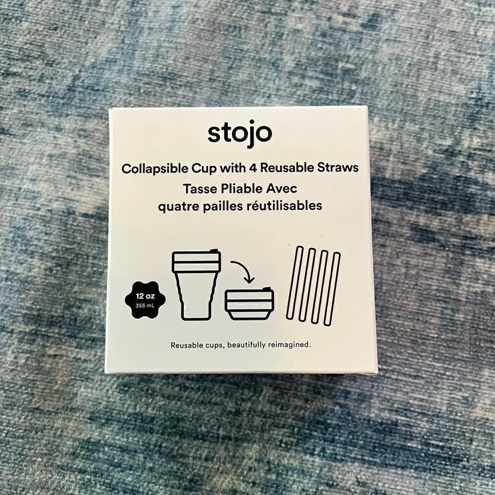 NIB! Stojo 12 oz Collapsible Cup with 4 Reusable Straws in Plum Mauve